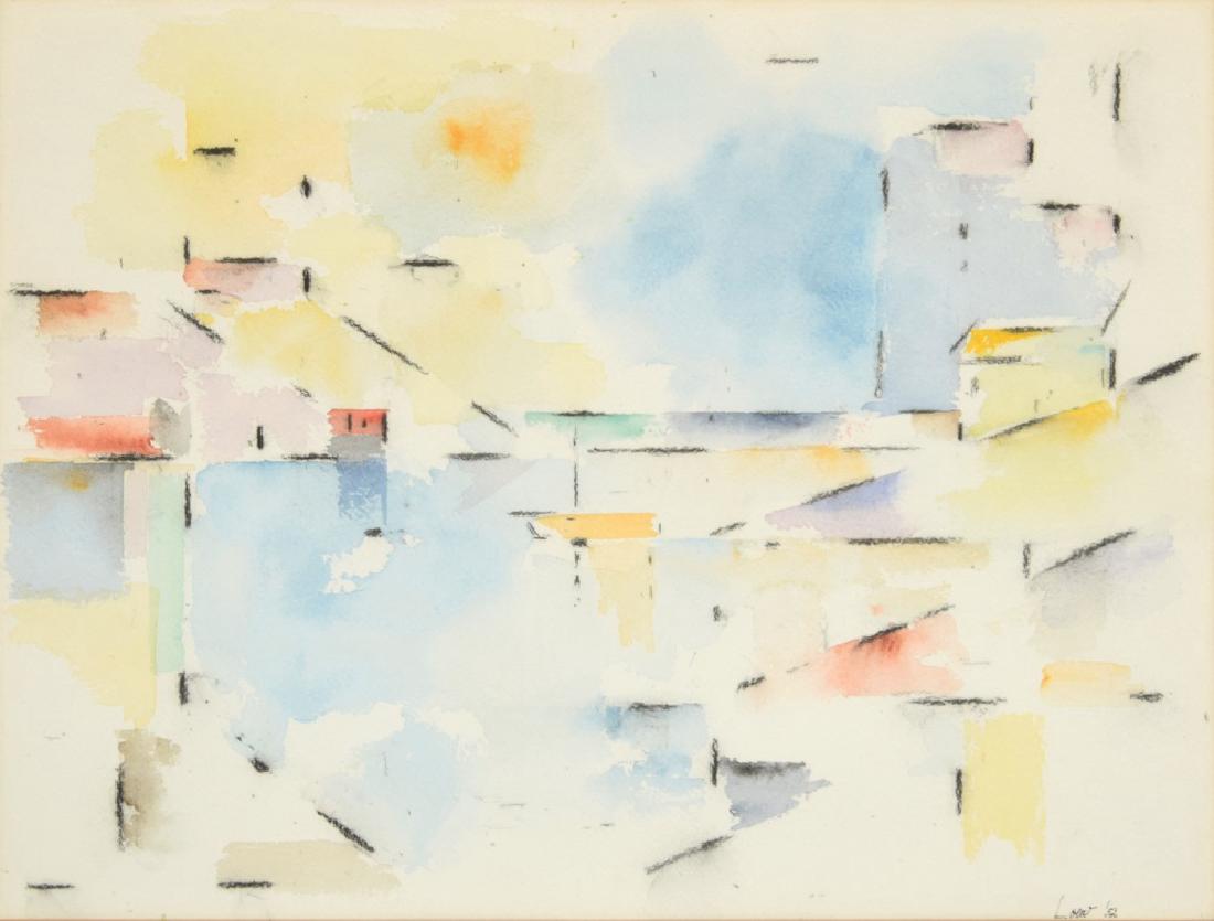 Michael Loew Watercolor Painting, Original Work: Designer (Artist), Manufacture: Michael Loew (1907-1985) Markings: signed; 1952 Country of Origin, Materials: American; watercolor on paper Additional Information: Work is titled MONHEGAN HARBOR SERIE