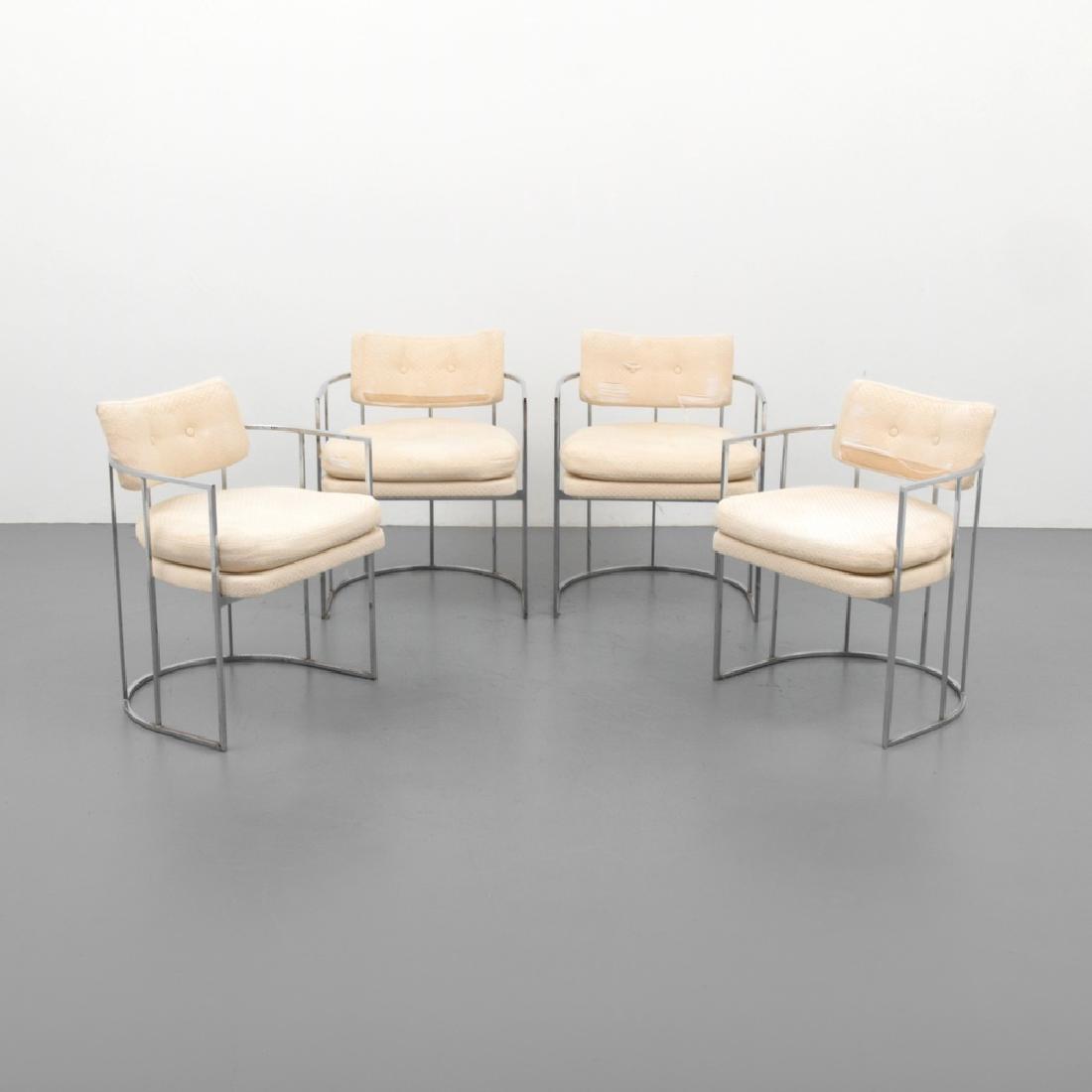 Milo Baughman Dining Chairs, Set of 4: Designer (Artist), Manufacture: Milo Baughman; Thayer Coggin Markings: no marking(s) apparent Country of Origin, Materials: USA; chromed metal, upholstery Additional Information: No additional informa