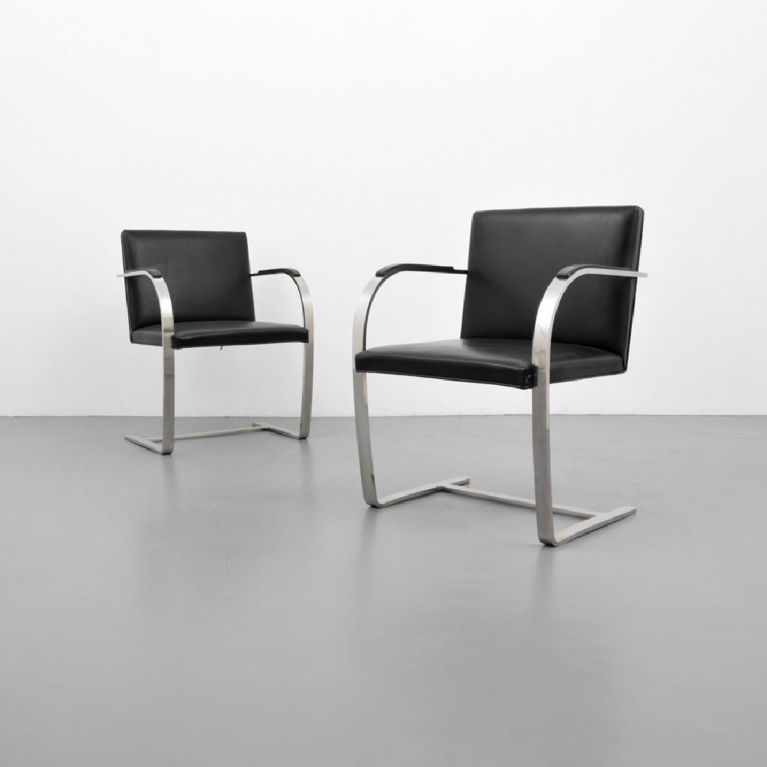 Pair of Mies Van Der Rohe BRNO Chairs: Designer (Artist), Manufacture: Mies Van Der Rohe Markings: possible remnants of Knoll label Country of Origin, Materials: USA; chromed steel, leather Additional Information: No additional information