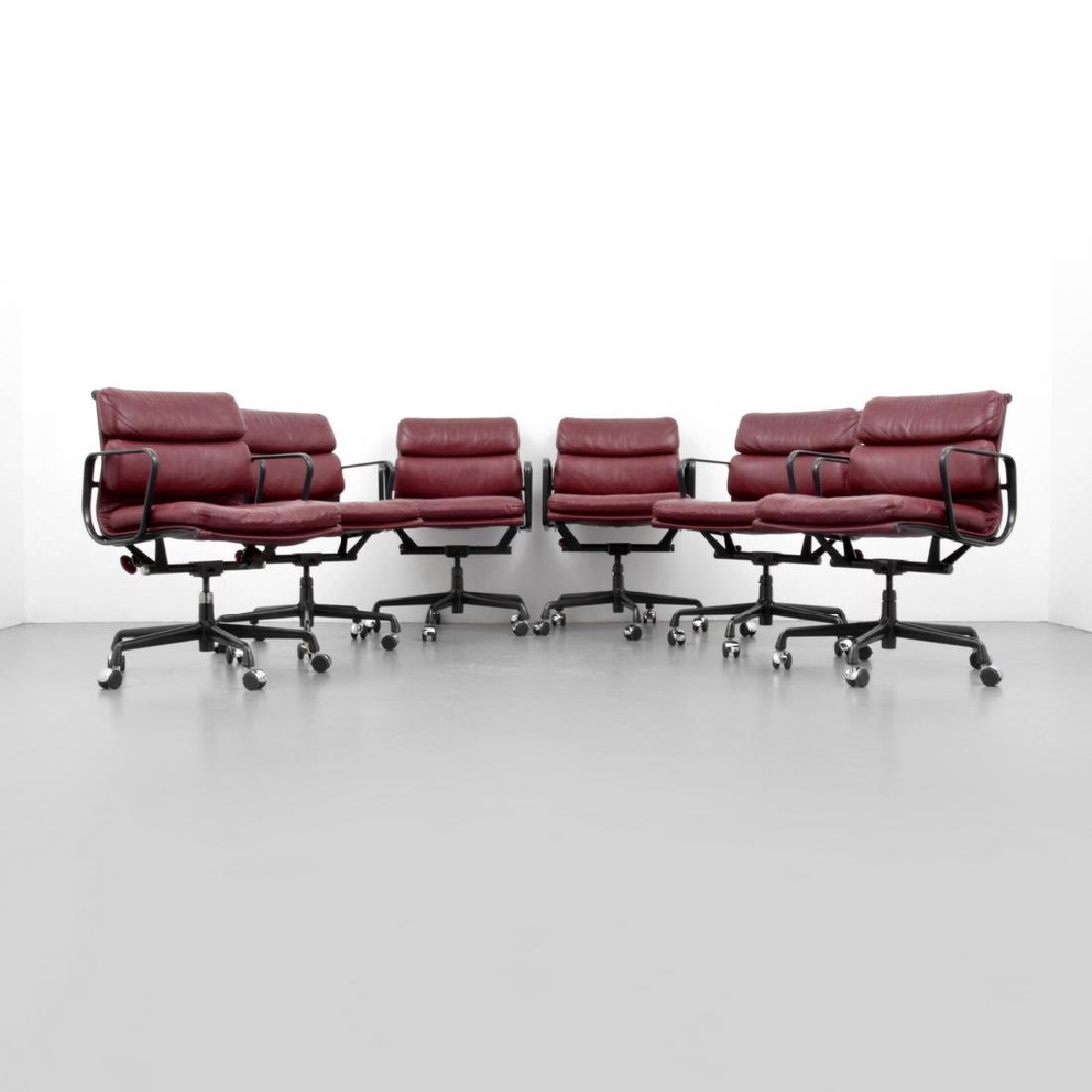 Charles & Ray Eames SOFT PAD Chairs, Set of 6: Designer (Artist), Manufacture: Charles & Ray Eames; Herman Miller Markings: care and inventory labels Country of Origin, Materials: USA; leather, enameled metal, chromed metal Additional Information: