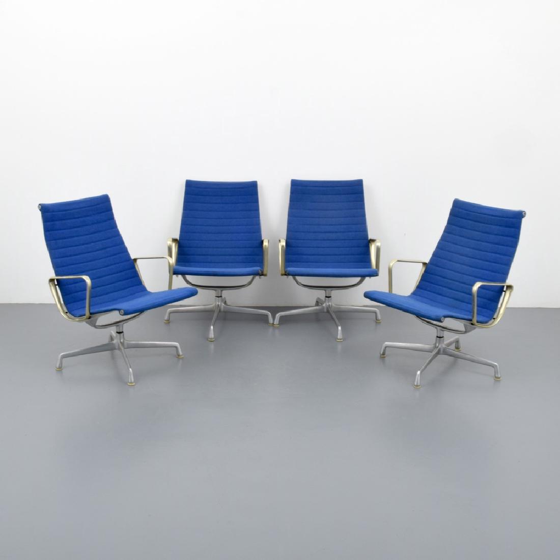 Charles & Ray Eames ALUMINUM GROUP Chairs, Set of 4: Designer (Artist), Manufacture: Charles & Ray Eames; Herman Miller Markings: Herman Miller imprint Country of Origin, Materials: USA; aluminum, upholstery Additional Information: Chairs swivel. Refere