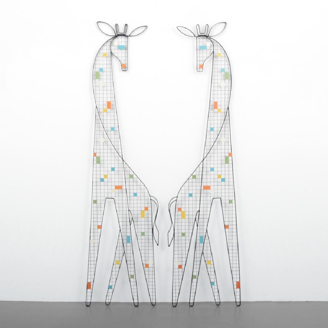 2 Monumental Giraffe Sculptures Attributed to Weinberg: Designer (Artist), Manufacture: Frederick Weinberg, attributed Markings: no marking(s) apparent Country of Origin, Materials: USA; metal Additional Information: No additional information. Dimensions: