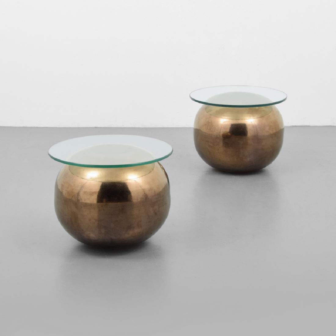 Pair of Side Tables, Manner of Karl Springer: Designer (Artist), Manufacture: Karl Springer, manner of Markings: signed; 1991 Country of Origin, Materials: unknown; ceramic, glass Additional Information: No additional information. Dimensions: 15