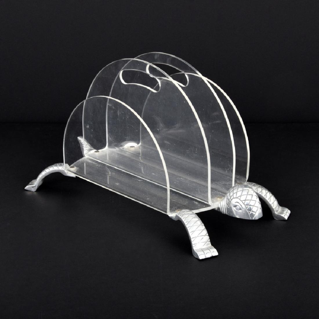 Arthur Court Magazine Rack: Designer (Artist), Manufacture: Arthur Court Markings: no marking(s) apparent Country of Origin, Materials: American; aluminum, acrylic Additional Information: No additional information. Dimensions: