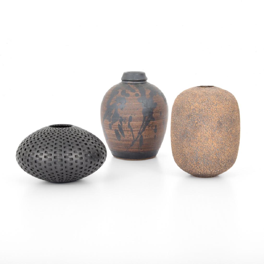 3 Vases- Louis Mideke, Brian O'Neill, Michael Wisner: Designer (Artist), Manufacture: Louis Mideke (1908-1989); Michael Wisner; Brian O'Neill Markings: Mideke: signed, Redbug Gallery, Berkley label; O'Neil: signed; Wisner: signed, 2008 Country of Origin,