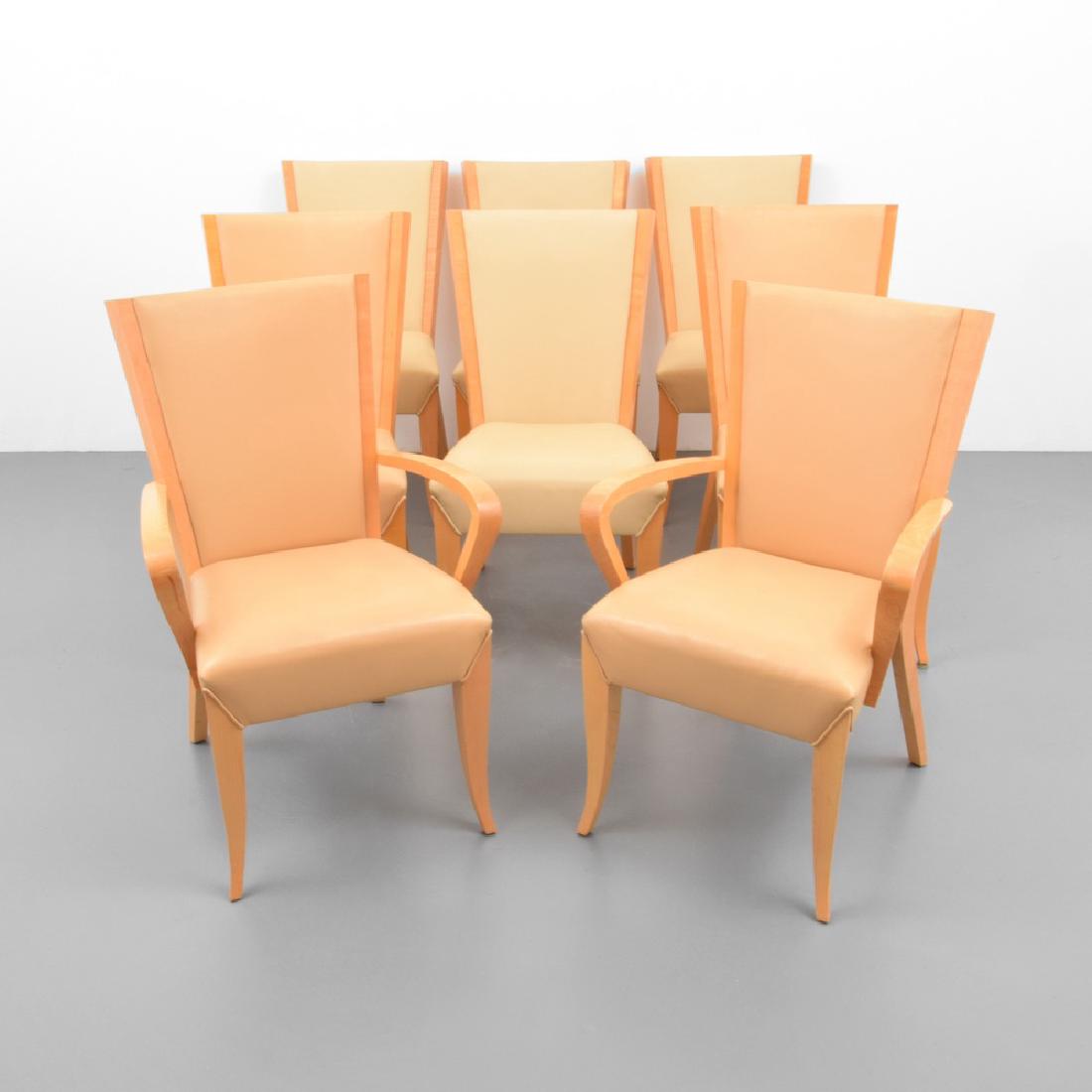 Dakota Jackson Dining Chairs, Set of 8: Designer (Artist), Manufacture: Dakota Jackson Markings: Dakota Jackson label USA; wood, leather upholstery Additional Information: Set includes two arm chairs and six side chairs. Dimensions: 38"h, 2