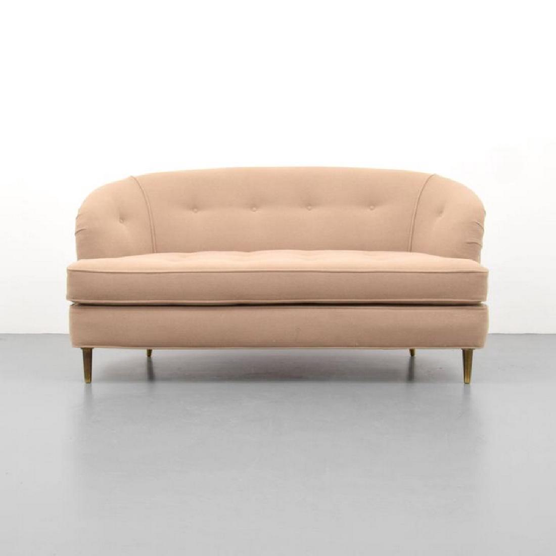 Edward Wormley Sofa/Loveseat: Designer & Manufacturer: Edward Wormley; Dunbar Markings: no marking(s) apparent Country of Origin & Materials: USA; brass, upholstery Additional Information: Sofa/loveseat, model #5406. Dimensions (H