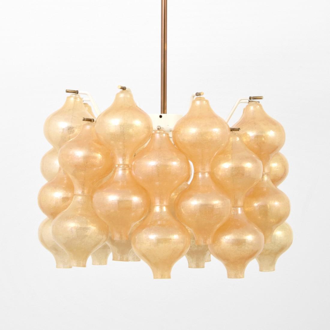 J.T. Kalmar TULIPAN Chandelier: Designer & Manufacturer: J.T. Kalmar; Kalmar Franken KG Markings: Kalmar Franken KG label Country of Origin & Materials: Austria; glass, brass, lacquered metal Additional Information: Chandelier has o