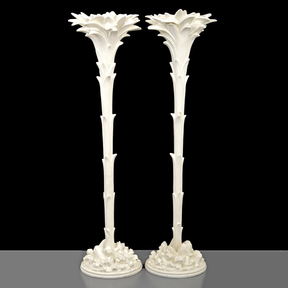 Pair of Large Torchieres, Manner of Serge Roche: Designer & Manufacturer: Serge Roche, manner of Markings: no marking(s) apparent Country of Origin & Materials: USA; plaster Additional Information: Modern Art, Design & Luxury | Palm Beach Modern Auc
