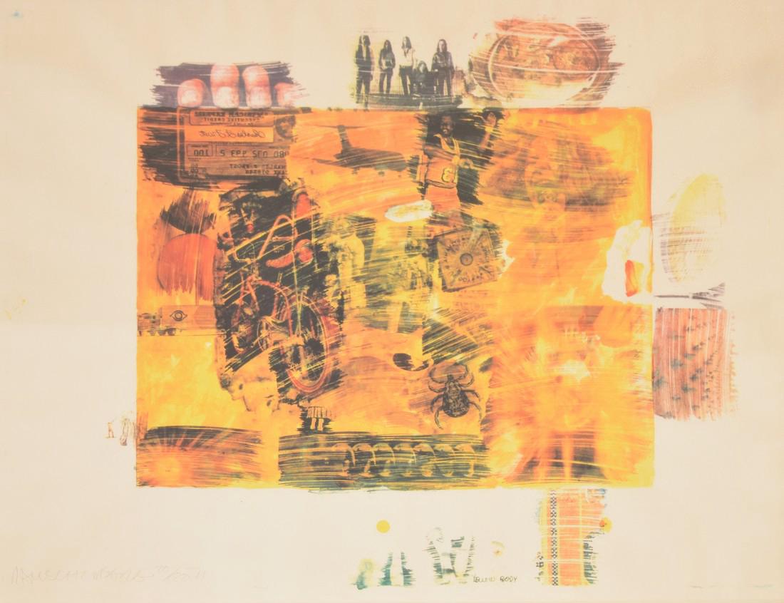 Robert Rauschenberg YELLOW BODY Lithograph: Designer & Manufacturer: Robert Rauschenberg (1925-2008) Markings: signed; ed. 70/80; 1971; Untitled Press Inc. blind stamp Country of Origin & Materials: American; paper Additional Information: Work