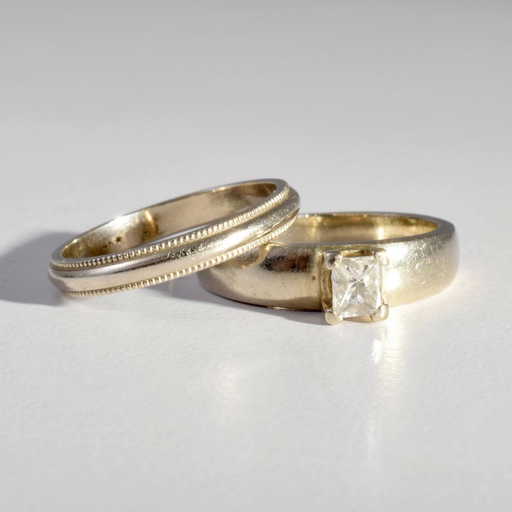 14k White Gold Diamond Estate Wedding Ring Set