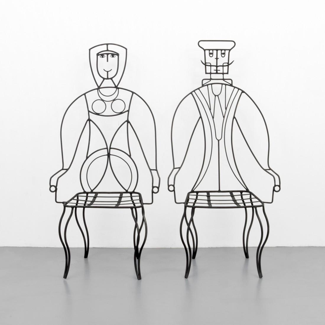 Pair of John Risley Chairs: Designer & Manufacturer: John Risley; Luger Manufacturing Corp. for Raymor Markings: no marking(s) apparent Country of Origin & Materials: USA; welded iron Additional Information: Chairs are from the