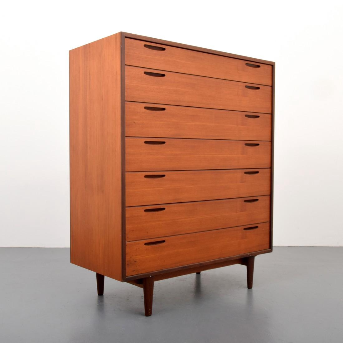 Danish Cabinet, Attributed to Ib Kofod-Larsen: Designer & Manufacturer: Ib-Kofod-Larsen, attributed; Selig Markings: Selig import plaque Country of Origin & Materials: Denmark; wood Additional Information: Highboy cabinet has seven drawers. Refere