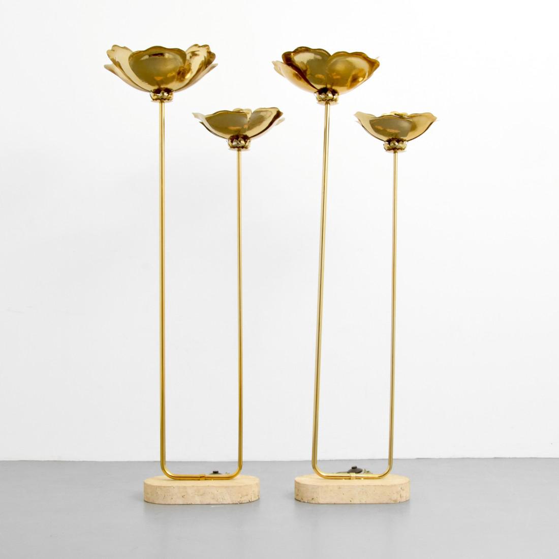 Pair of Tommaso Barbi Floor Lamps: Designer & Manufacturer: Tommaso Barbi Markings: no marking(s) apparent Country of Origin & Materials: Italy; brass, marble Additional Information: Alternate spelling: Tomaso, Tomasso. Dimensions(H,W,