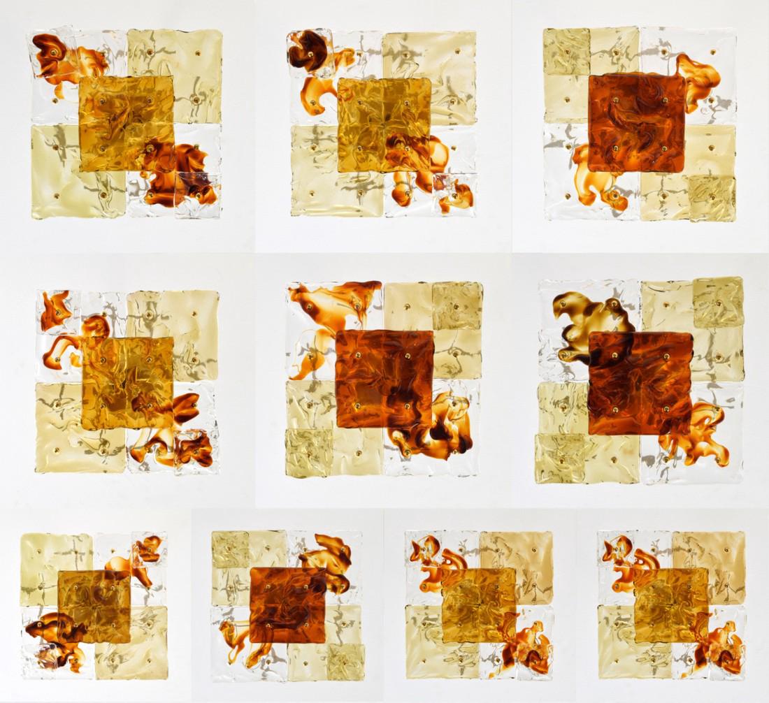 Venini Sconces / Ceiling Lights, Set of 10: Designer & Manufacturer: Venini Markings: no marking(s) apparent Country of Origin & Materials: Italy; glass, metal Additional Information: Ten sconces from the PATCHWORK series may be mounted on wall