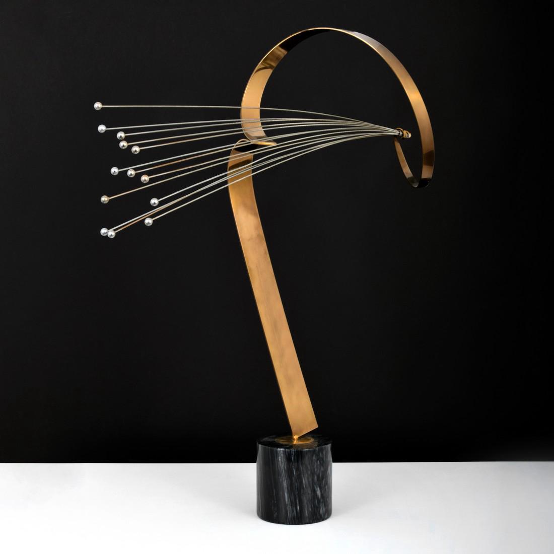 Large Curtis Jere Kinetic Sculpture: Designer & Manufacturer: Curtis Jere; Artisan House Markings: no marking(s) apparent Country of Origin & Materials: USA; metal, marble Additional Information: Modern Art, Design & Luxury | Palm Beach