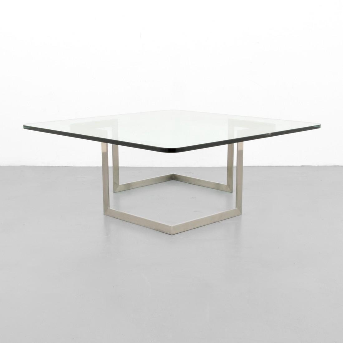 Vladimir Kagan INFINITY Coffee Table: Designer & Manufacturer: Vladimir Kagan Markings: no marking(s) apparent Country of Origin & Materials: USA; metal, glass Additional Information: Reference: The Complete Kagan, Vladimir Kagan, pg. 161