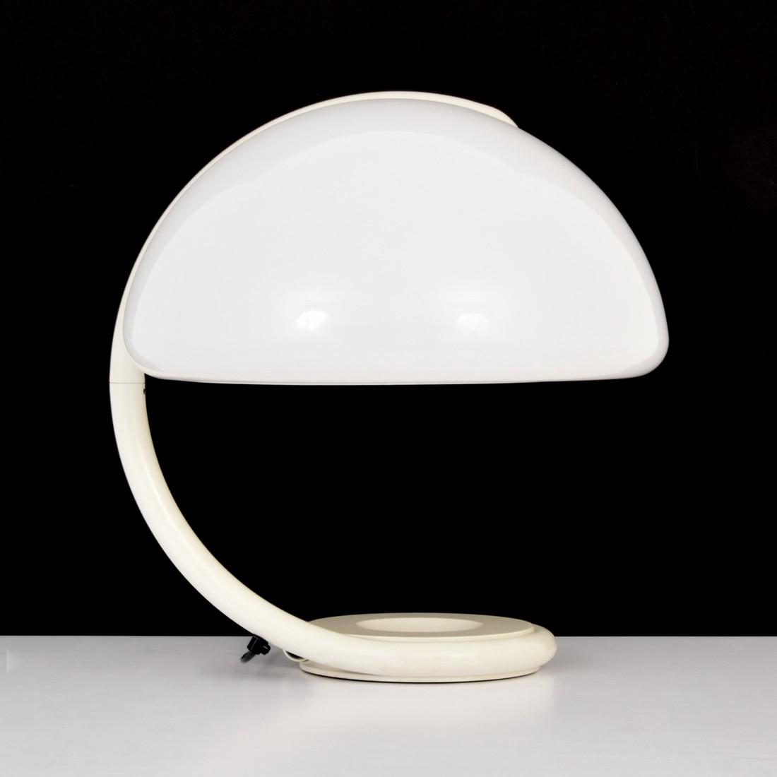 Elio Martinelli SERPENTE Table Lamp: Designer & Manufacturer: Elio Martinelli; Martinelli Luce Markings: Martinelli Luce imprint and label Country of Origin & Materials: Italy; enameled aluminum, molded plastic Additional Information: La