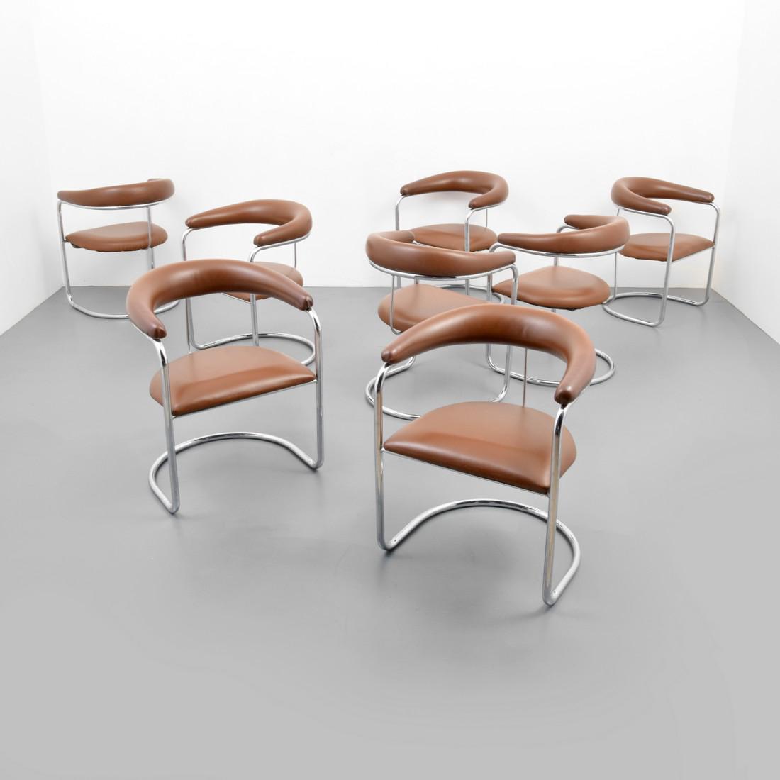 Anton Lorenz Dining Chairs, Set of 8: Designer & Manufacturer: Anton Lorenz; Thonet Markings: no marking(s) apparent Country of Origin & Materials: USA; chromed metal, appears to be leather Additional Information: Reference: Furniture 200