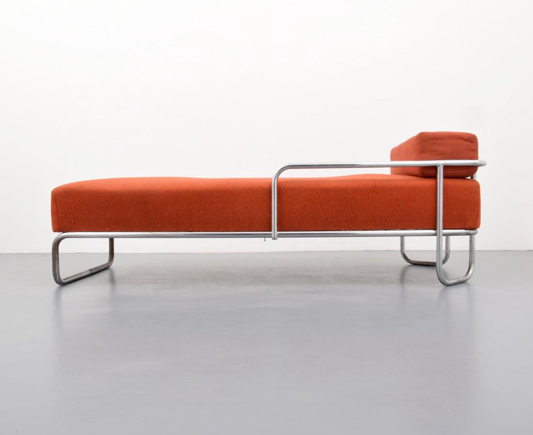 Bruno Weil Bauhaus Daybed: Designer & Manufacturer: Bruno Weil; Thonet AG Frankenberg Markings: no marking(s) apparent Country of Origin & Materials: Germany; metal, upholstery Additional Information: Consignor states that the
