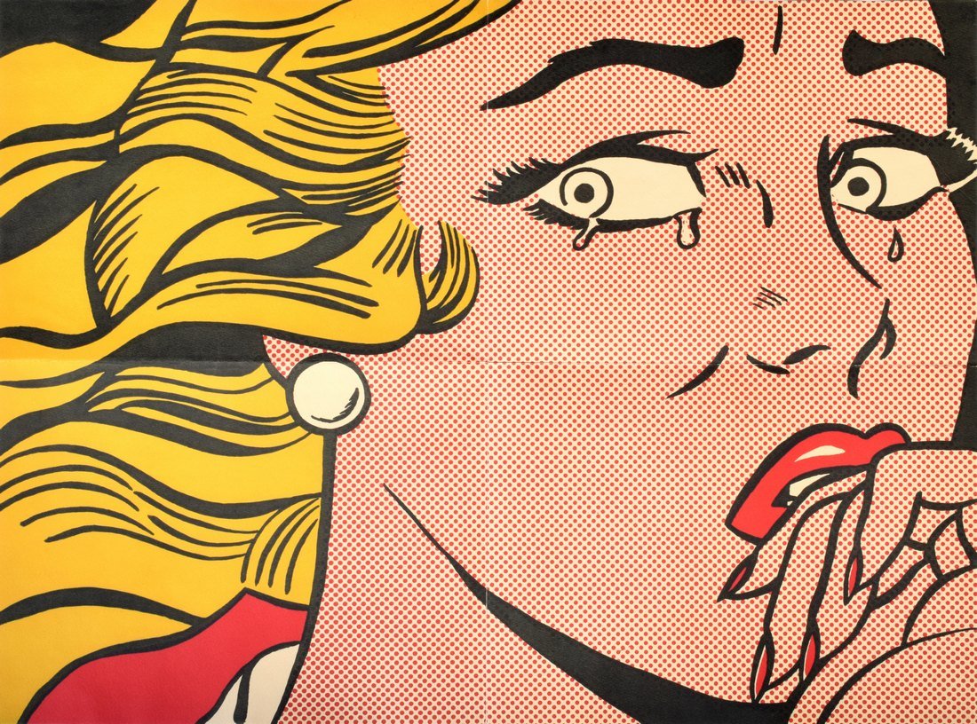 Roy Lichtenstein CRYING GIRL Mailer: Designer & Manufacturer: Roy Lichtenstein (1923-1997) Markings: Leo Castelli Gallery exhibit information; postmarked 9.26.1963 Country of Origin & Materials: American; paper Additional Information: Ma