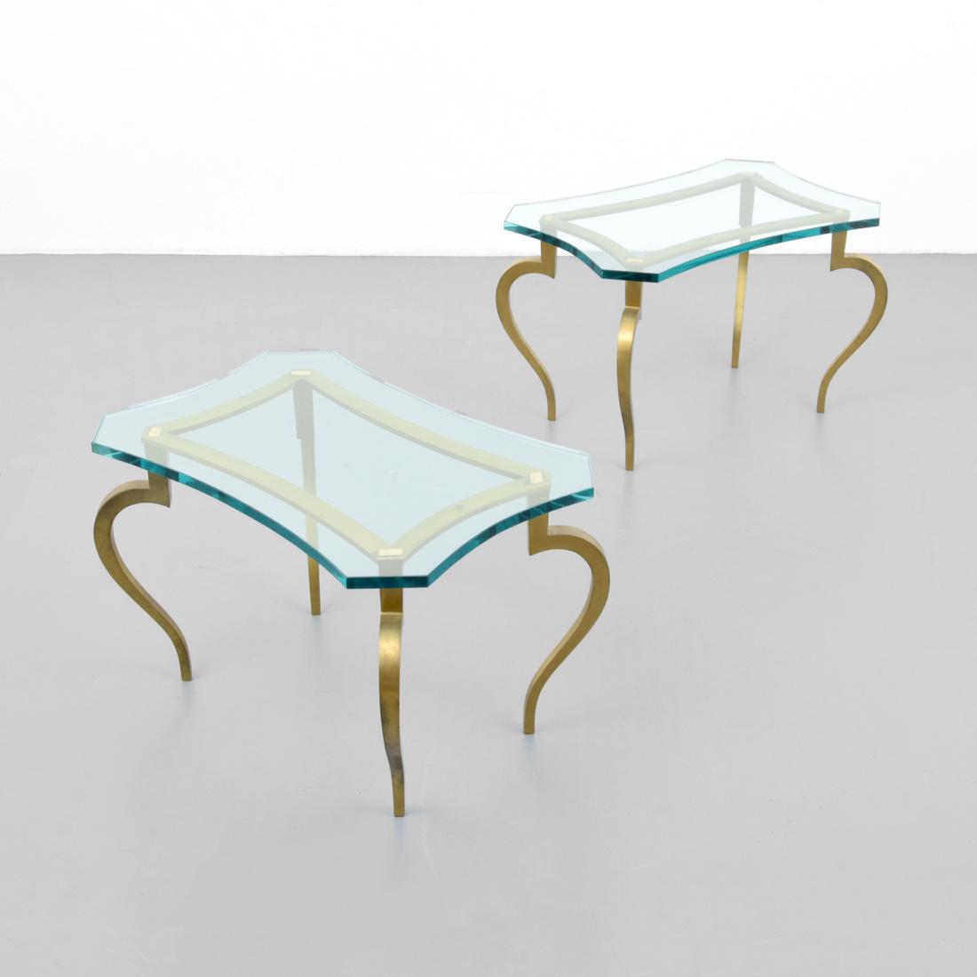 Pair of Side Tables, Manner of Maison Jansen: Designer (Artist) & Manufacturer: Maison Jansen, manner of Markings: no marking(s) apparent Country of Origin & Materials: unknown; brass, glass Additional Information: 20th Century Design Dimensions(