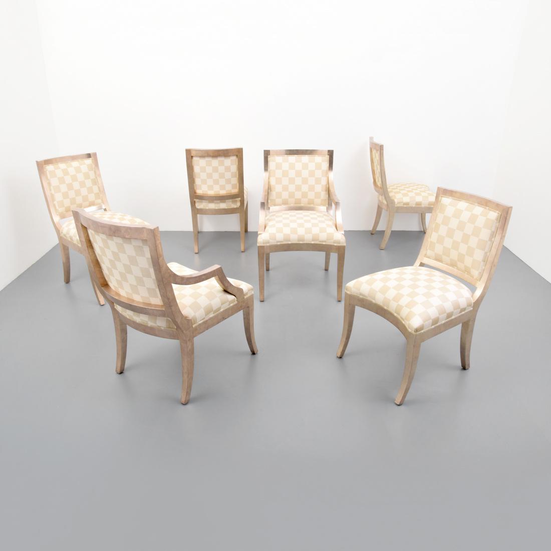 Sally Sirkin Lewis Dining Chairs, Set of 6: Designer (Artist) & Manufacturer: Sally Sirkin Lewis; J. Robert Scott Associates, Inc. Markings: Sally Sirkin Lewis/J. Robert Scott Associates, Inc. label Country of Origin & Materials: USA; wood, uph