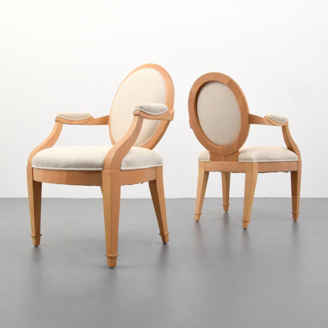 Pair of John Hutton SOLEIL Arm Chairs: Designer (Artist) & Manufacturer: John Hutton; Donghia Markings: Donghia branding Country of Origin & Materials: USA; wood, upholstery Additional Information: Provenance: from a Palm Beach, Florida ap