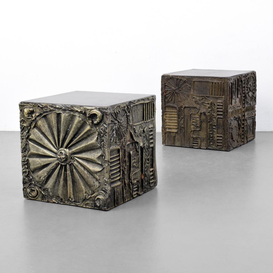 2 Adrian Pearsall Side Tables, Manner of Paul Evans: Designer (Artist) & Manufacturer: Adrian Pearsall; Craft Associates Markings: no marking(s) apparent Country of Origin & Materials: USA; bronzed resin, mica Additional Information: 20th Century Desi