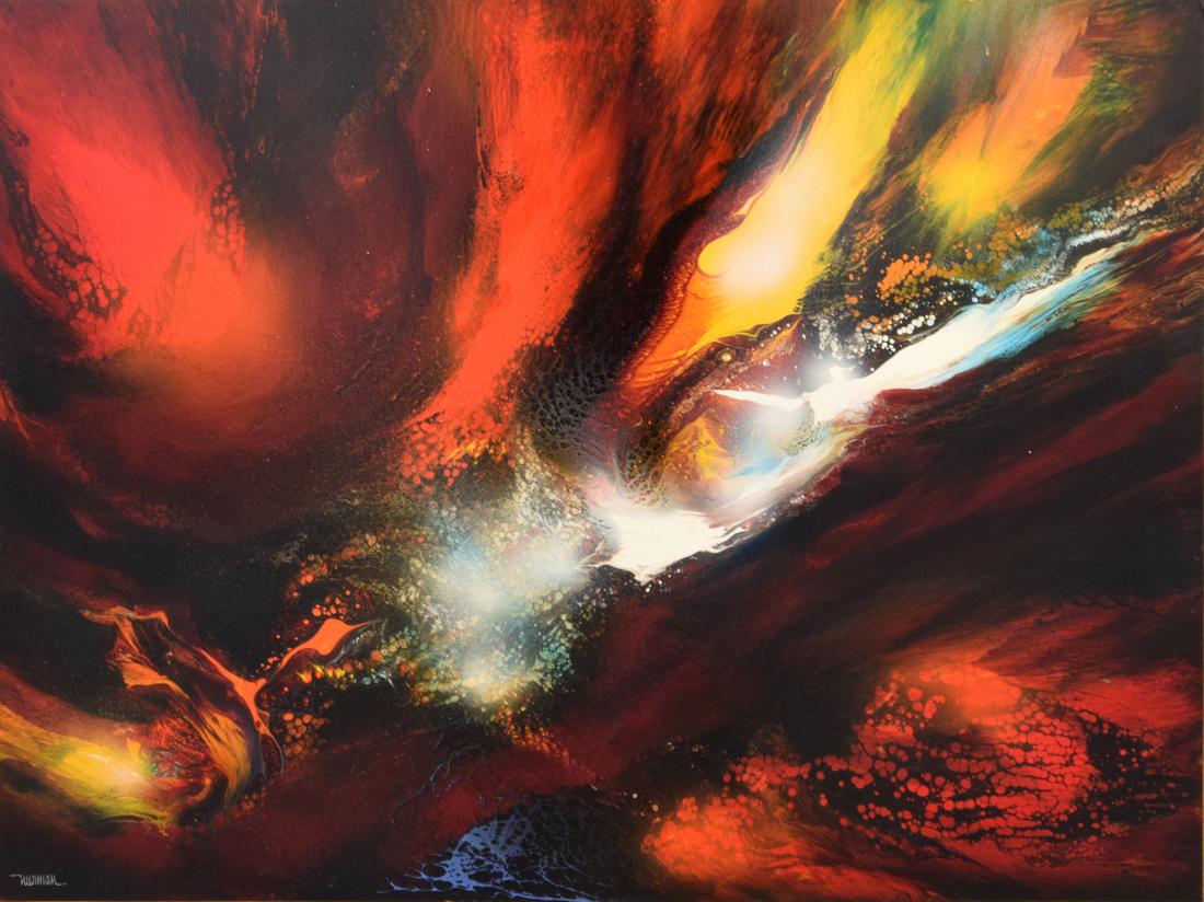 Large Leonardo Nierman Painting, Original Work: Designer (Artist) & Manufacturer: Leonardo Nierman (b. 1932) Markings: signed, marking(s) Country of Origin & Materials: Mexican; board Additional Information: Work is titled LAVA. Dimensions(H,W,D):