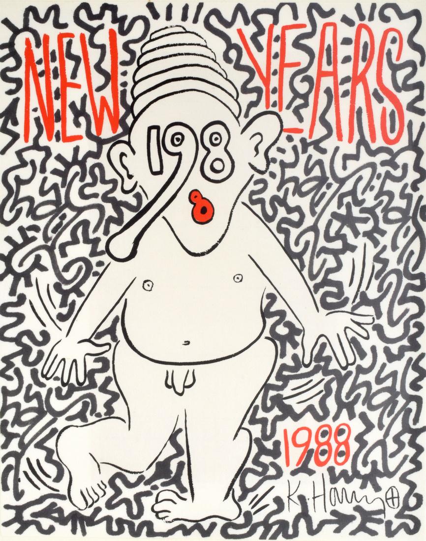 Keith Haring, LAII(Angel Ortiz) Embellished Screenprint: Designer (Artist) & Manufacturer: Keith Haring (American, 1958-1990) & LA II (Angel Ortiz) (American, b. 1967) Markings: signed in plate Country of Origin & Materials: American; screenprint and ink or