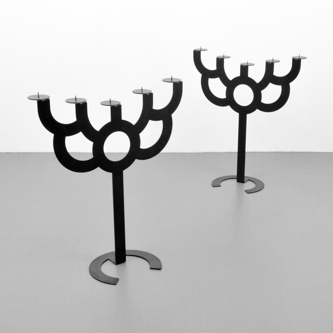 Pair of Roderick Vos BIG COLD Floor Candelabras: Designer (Artist) & Manufacturer: Roderick Vos; Moooi Markings: Design by Roderick Vos for Moooi stamp Country of Origin & Materials: Netherlands; laser-cut powder coated steel Additional Information: