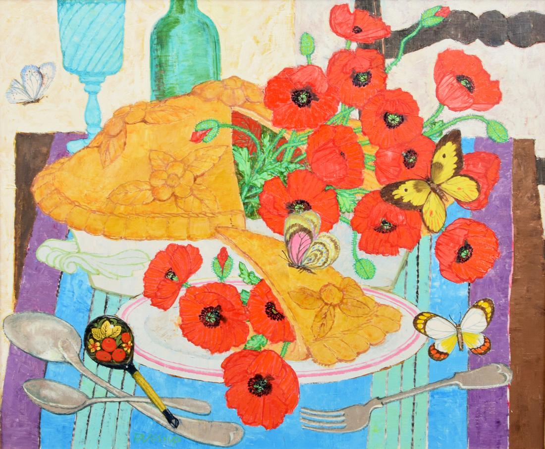 Fred Jessup Painting, Original Work: Designer (Artist) & Manufacturer: Fred Jessup (1920-2007) Markings: signed, marking(s) Country of Origin & Materials: Australian; canvas Additional Information: Gallery label to reverse: Wally Findlay