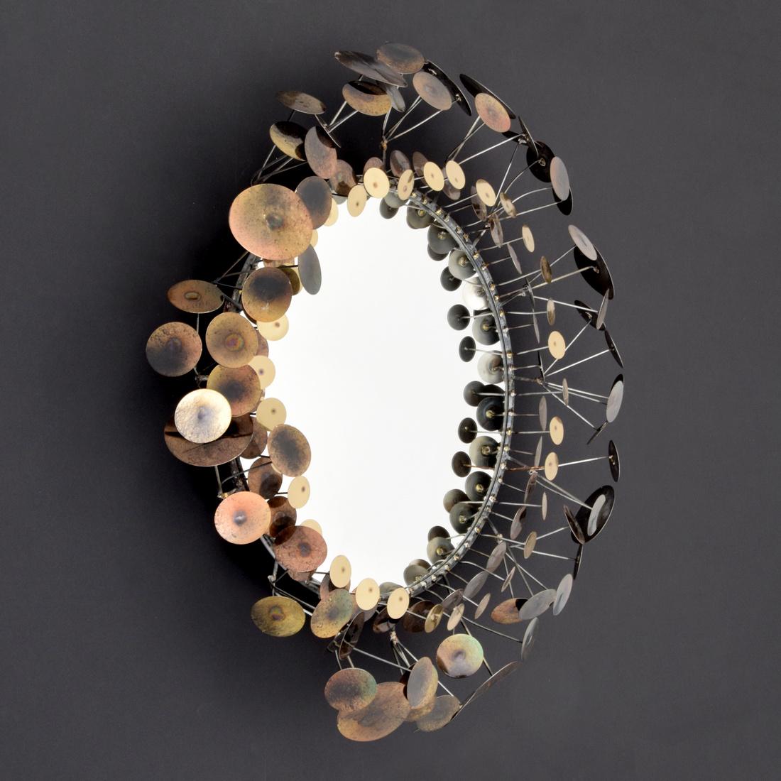 Curtis Jere RAINDROPS Mirror: Designer (Artist) & Manufacturer: Curtis Jere; Artisan House Markings: signed Country of Origin & Materials: USA; metal, mirrored glass Additional Information: 20th Century Design Dimensions(H,W,D): 3