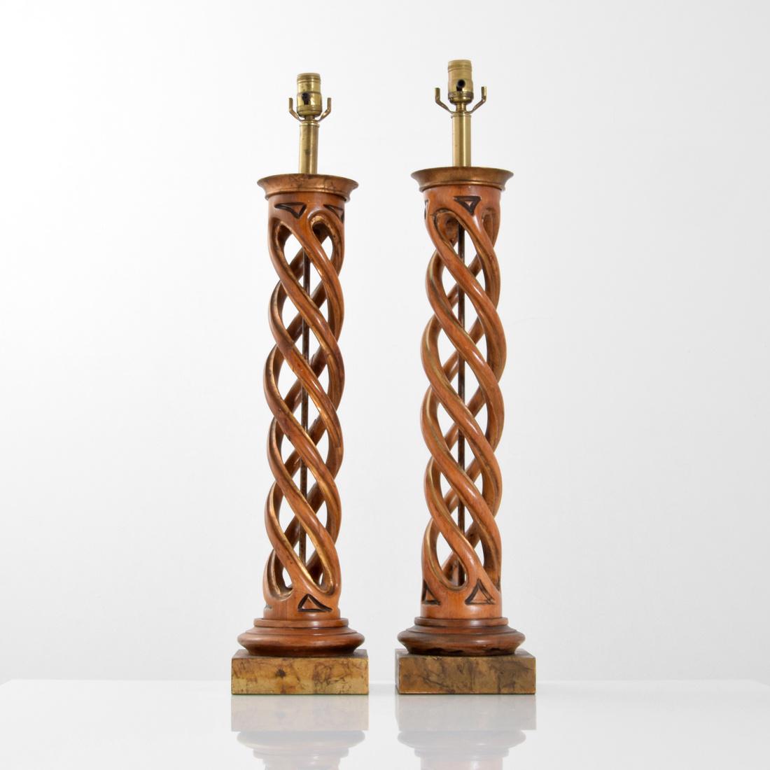 Pair of Frederick Cooper Table Lamps: Designer (Artist) & Manufacturer: Frederick Cooper Lamps Markings: Frederick Cooper Lamps label Country of Origin & Materials: USA; wood, metal Additional Information: 20th Century Design Dimensions(H