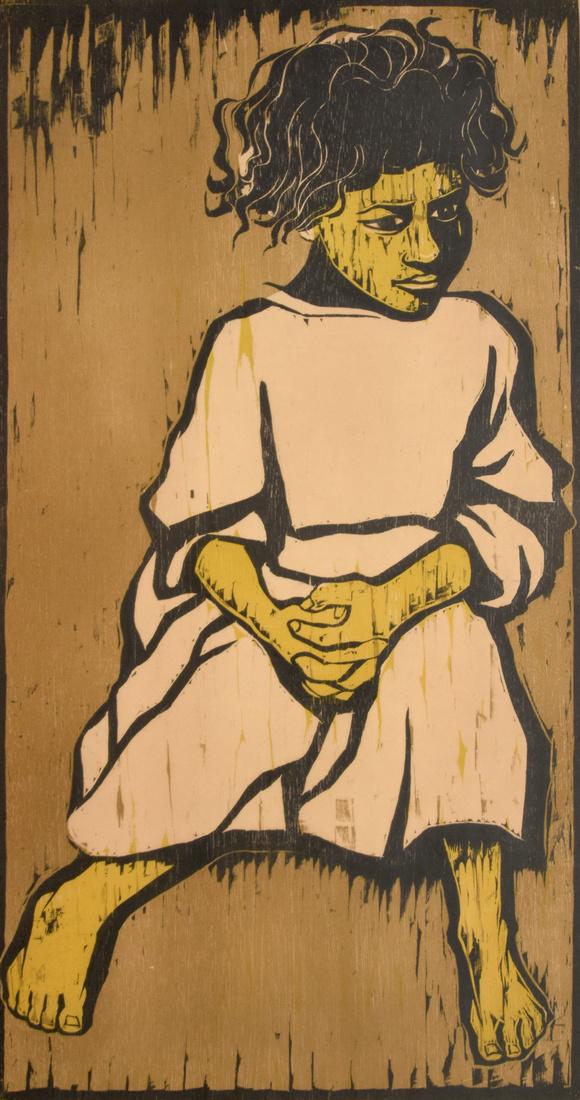 Moshe Gat Woodcut Print, Signed: Designer (Artist) & Manufacturer: Moshe Gat (b. 1935) Markings: signed, marking(s); Privado del Artista (artist's proof); 1958 Country of Origin & Materials: Israeli; paper Additional Information: Fin