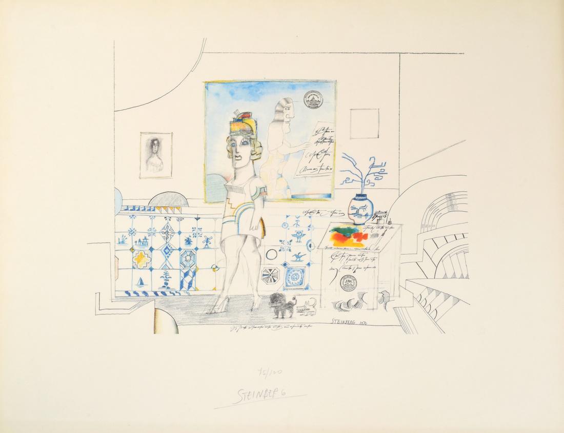 Saul Steinberg PORTRAIT OF R. Lithograph, Signed: Designer (Artist) & Manufacturer: Saul Steinberg (1914-1999) Markings: signed; ed. 75/100 Country of Origin & Materials: Romanian/American; paper Additional Information: Provenance: from a single coll