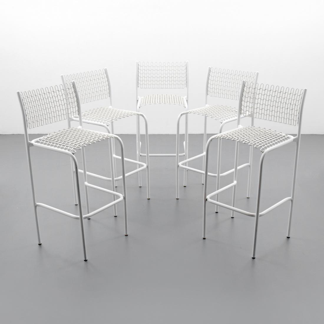 David Rowland Bar Stools, Set of 5: Designer (Artist) & Manufacturer: David Rowland; Thonet Markings: David Rowland/Thonet label Country of Origin & Materials: USA; metal Additional Information: Stools are from the Sof-Tech collection.