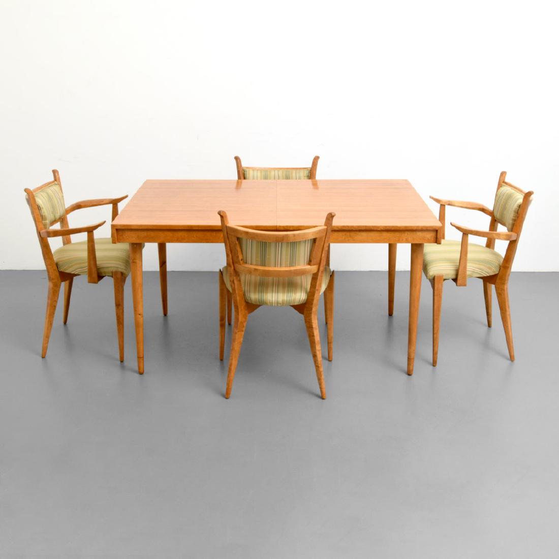 Edmund Spence Dining Table & 4 Chairs: Designer/Artist & Manufacturer: Edmund Spence Markings: marking(s) Country of Origin & Materials: Sweden; birch, upholstery Additional Information: Table has two leaves, two captain's chairs and two s