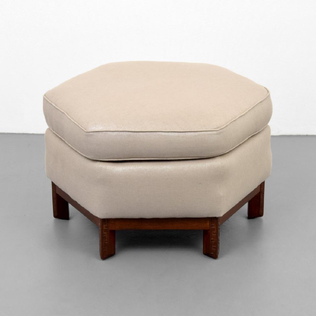 Frank Lloyd Wright Poof: Designer/Artist & Manufacturer: Frank Lloyd Wright (1869-1959); Heritage Henredon Markings: no marking(s) apparent Country of Origin & Materials: USA; wood, upholstery Additional Information: Poof is