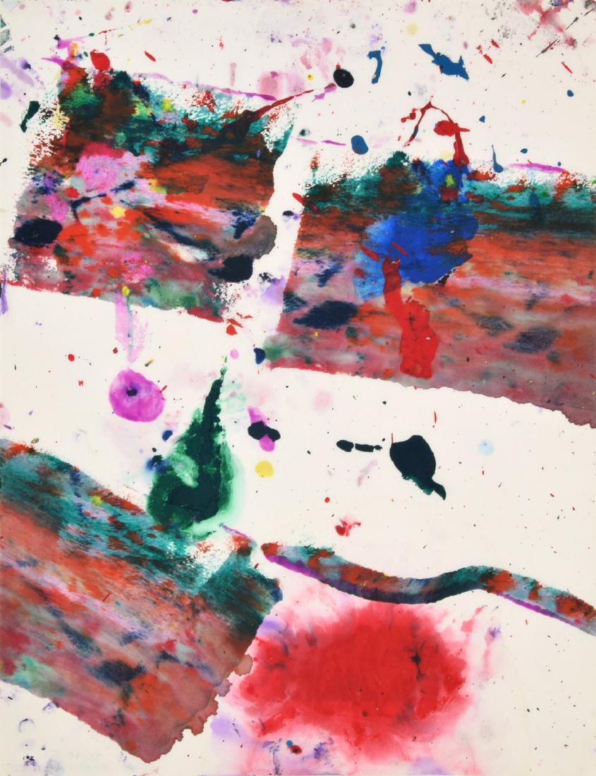 Sam Francis Painting: Designer/Artist & Manufacturer: Sam Francis (1923-1994) Markings: signed, Sam Francis Estate stamp, marking(s) Country of Origin & Materials: American; acrylic on paper Additional Information: Work is