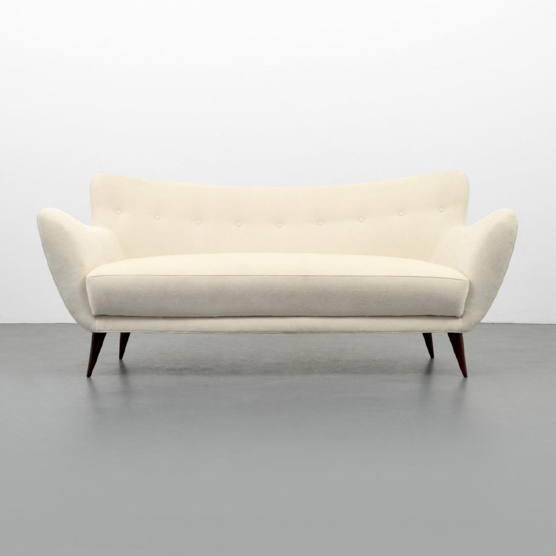 Gio Ponti Sofa: Designer/Artist & Manufacturer: Gio Ponti; Singer & Sons Markings: no marking(s) apparent Country of Origin & Materials: Italy; wood, upholstery Additional Information: Provenance: Lost City Arts, New