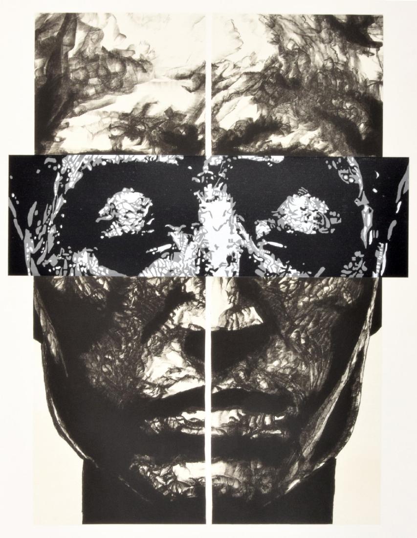 Robert Longo Lithograph/Woodcut, Signed Edition: Designer/Artist & Manufacturer: Robert Longo (b. 1953) Markings: signed; ed. 18/42; 1989 Country of Origin & Materials: American; paper Additional Information: Work is titled SOLID VISION. Gallery lab
