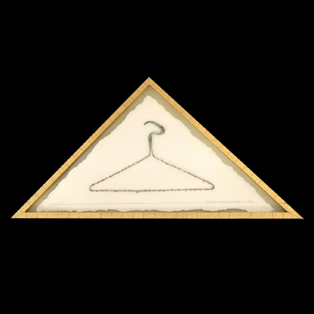 Barton Lidice Benes IBIS HANGER Mixed Media Work: Designer/Artist & Manufacturer: Barton Lidice Benes (1942-2012) Markings: signed; 1986 Country of Origin & Materials: American; metal, paper, Plexiglass Additional Information: Work is titled IBIS HAN