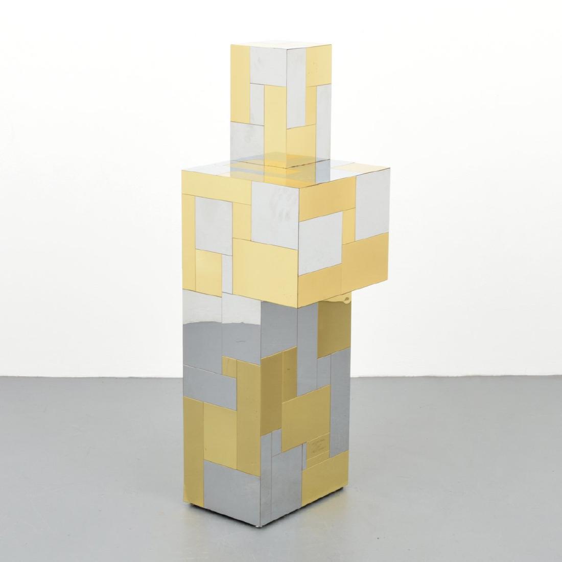 Paul Evans CITYSCAPE Pedestal: Designer/Artist & Manufacturer: Paul Evans; Paul Evans Studio for Directional Markings: signed Country of Origin & Materials: USA; chrome-plated steel, brass Additional Information: Pedestal is from