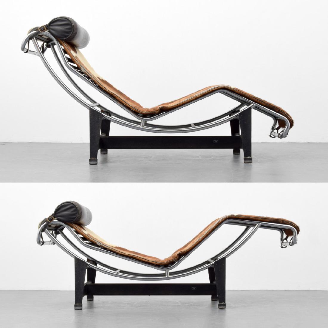 Jeanneret, Perriand & Le Corbusier LC-4 Chaise Lounge: Designer/Artist & Manufacturer: Pierre Jeanneret, Charlotte Perriand & Le Corbusier; Cassina Markings: Cassina label, LC4 18347 Country of Origin & Materials: Italy; chrome-plated steel, enameled stee