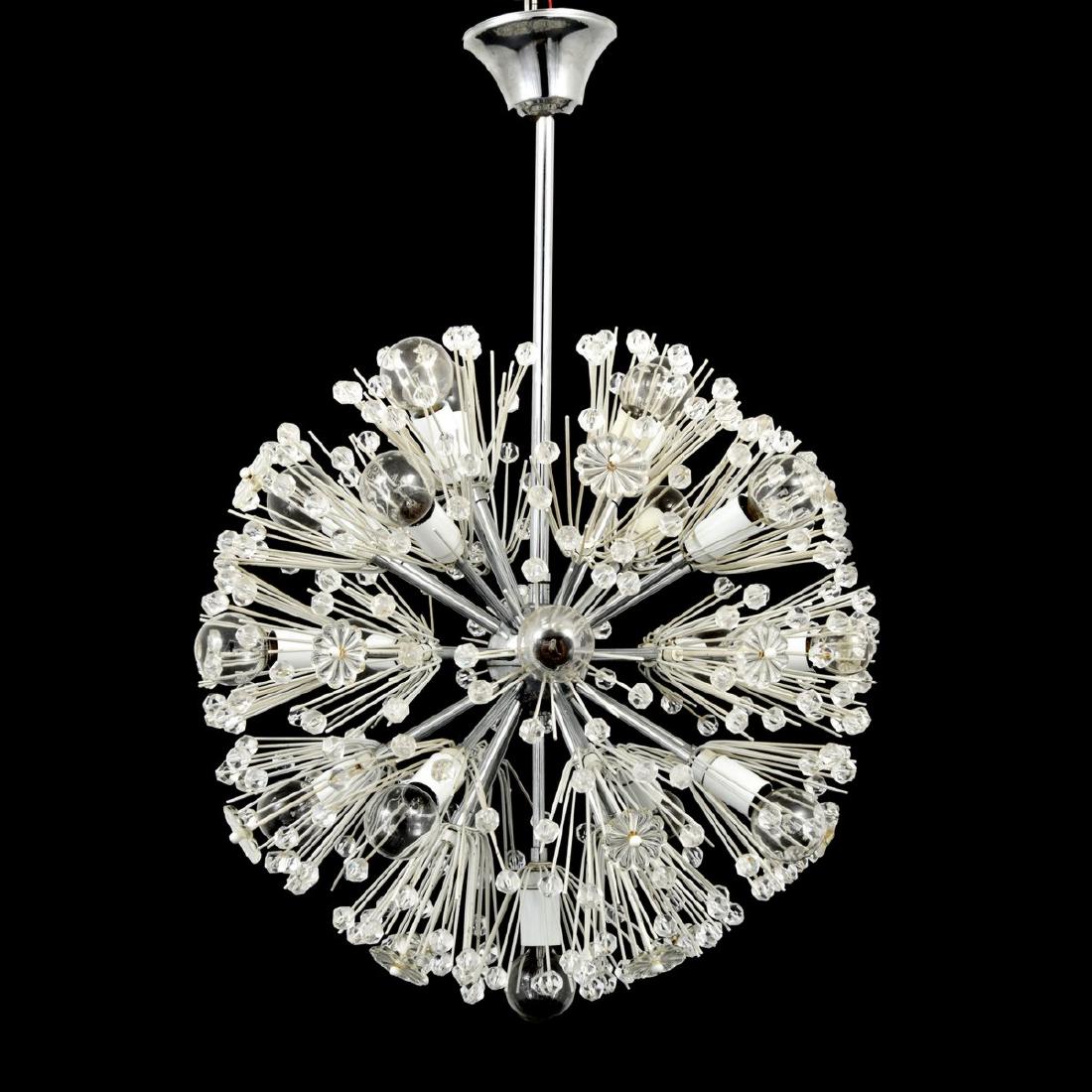 Emil Stejnar Chandelier: Designer/Artist & Manufacturer: Emil Stejnar Markings: no marking(s) apparent Country of Origin & Materials: Austria; chromed metal, glass, acrylic Additional Information: Chandelier has eighteen ligh