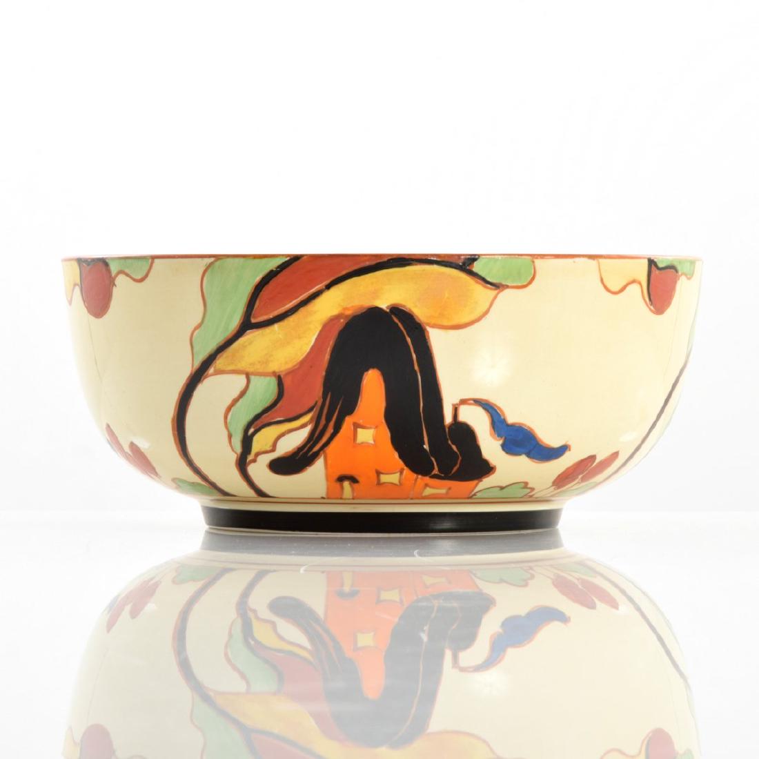 Large Clarice Cliff ORANGE HOUSE Bowl: Designer/Artist & Manufacturer: Clarice Cliff (English, 1899-1972) Markings: signed, marking(s) Country of Origin & Materials: England; hand-painted on ceramic Additional Information: Provenance: The