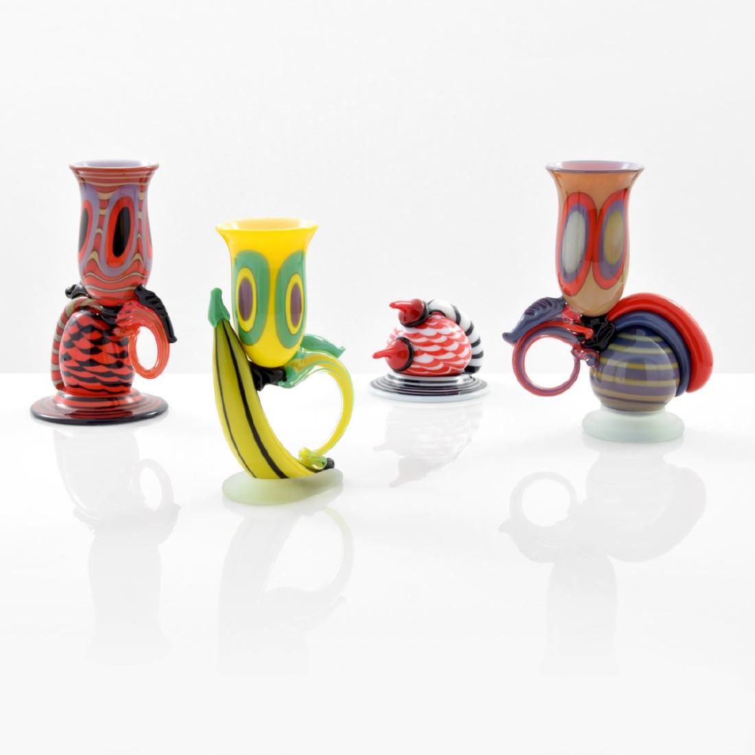 Robert Levin Vases & Sculpture, Lot of 4: Designer/Artist & Manufacturer: Robert Levin Markings: two pieces signed; 1979 Country of Origin & Materials: USA; glass Additional Information: Set is comprised of three vases/vessels and one sculptu