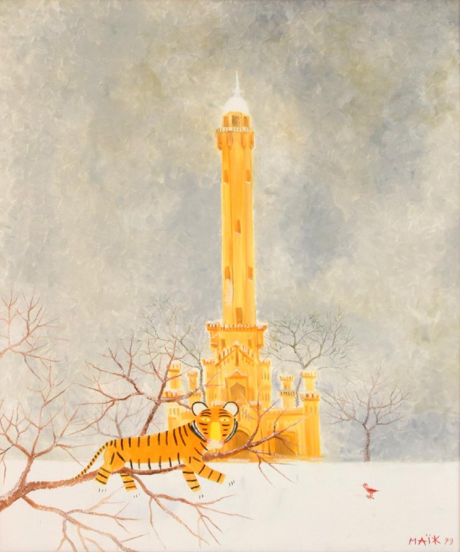 Henri Hecht Maik Painting: Designer/Artist & Manufacturer: Henri Hecht Maik (1922-1993) Markings: signed, plaque; 1979 Country of Origin & Materials: French; canvas Additional Information: Work is titled CHICAGO'S WATER TOWER S